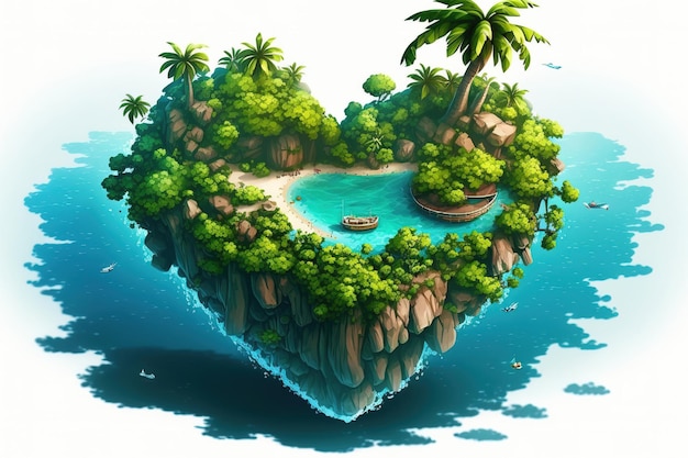 An island in the calm tropical sea with a heart shape Thailand