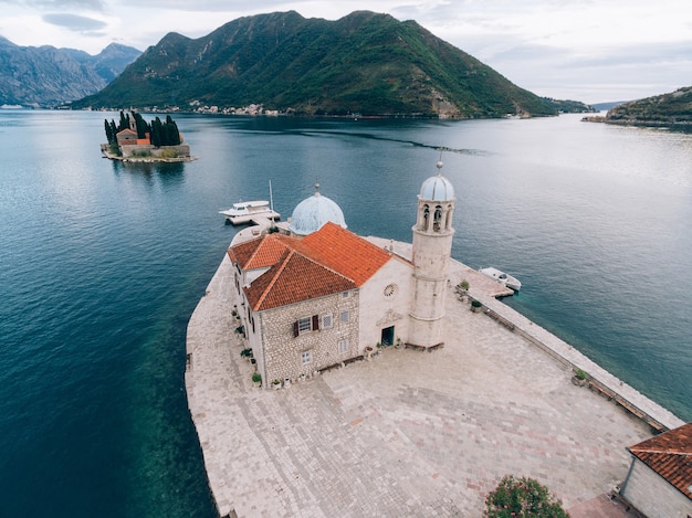 The island of gospa od skrpjela kotor bay montenegro aerial s