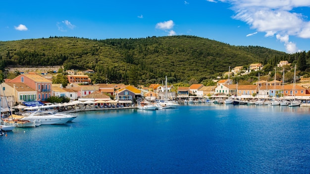 Island of Greece with very nice port and boats enter the island of Kefalonia