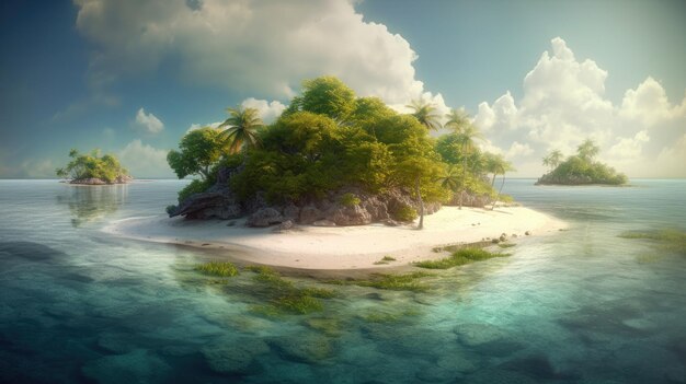 An island in the ocean with a tropical island in the middle