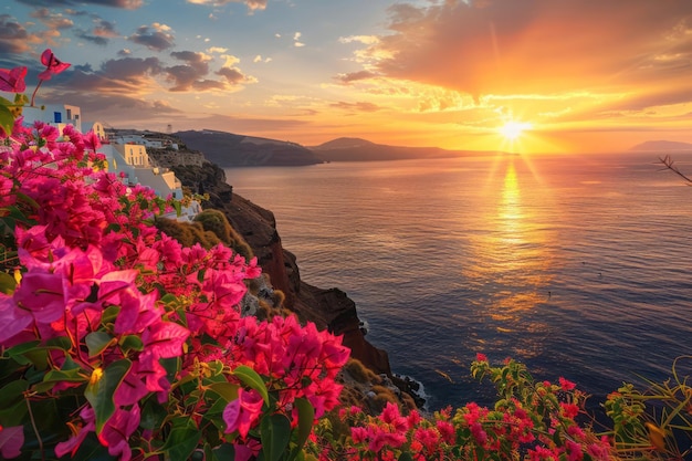 Island of Santorini Greece at sunset