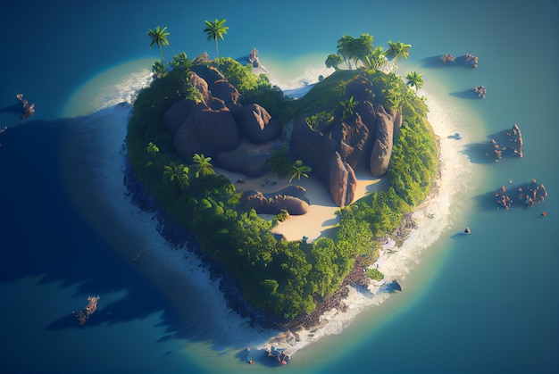 Island in the shape of a heart Generative AI