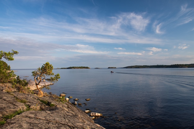 island shore at sea at sunset