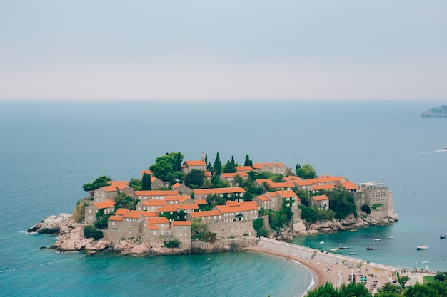 Island of sveti stefan closeup of the island in the afternoon