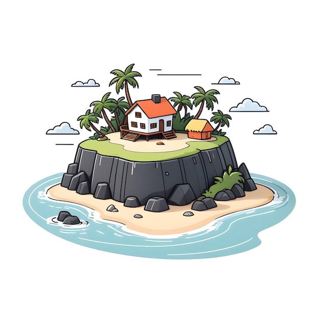 Photo island with house and palm trees vector illustration in cartoon style