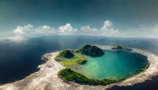 Islands in the ocean. Philippine fantasy islands in the ocean aerial photography.