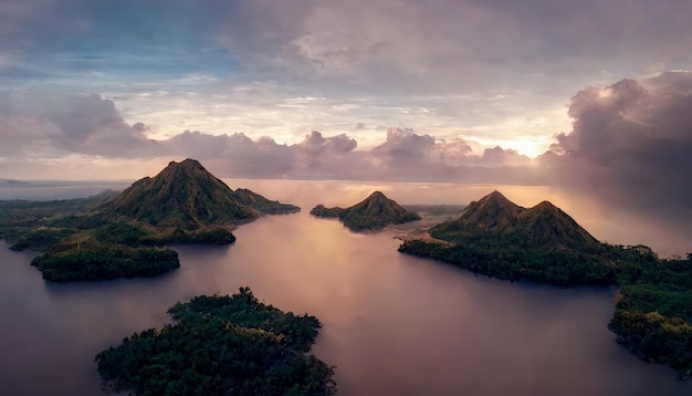 Islands in the ocean. Philippine fantasy islands in the ocean aerial photography.