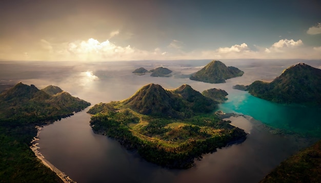 Islands in the ocean. Philippine fantasy islands in the ocean aerial photography.