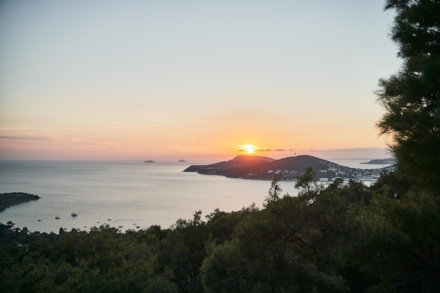 islands in the sea and sunset sky