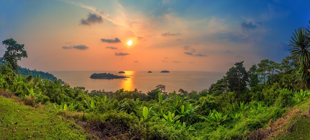 Islands in the sunset, panorama