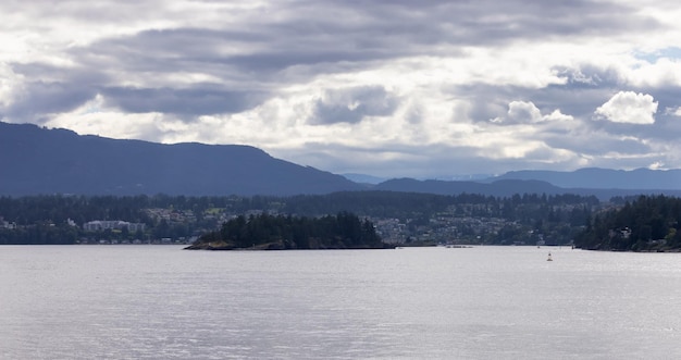 Islands with trees and homes on a cloudy day summer season