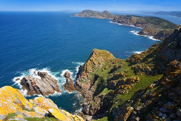 Islas Cies islands aerial in Vigo of Galicia Spain