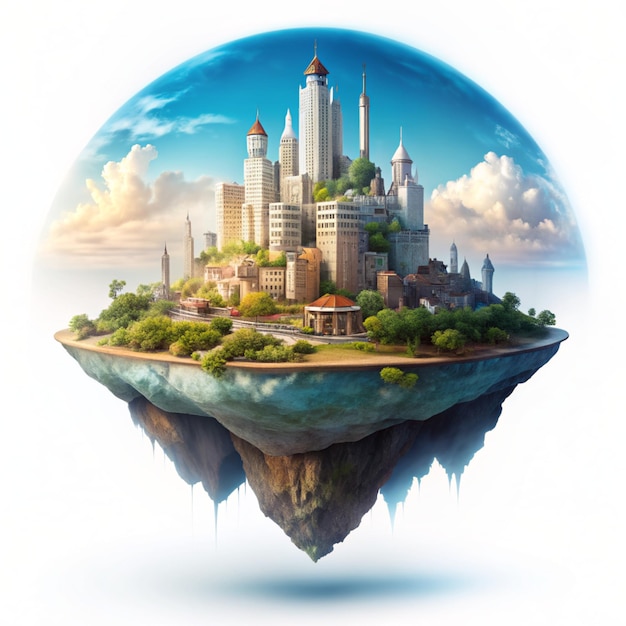 isolated 3D floating land floating city floating slum floating field floating land