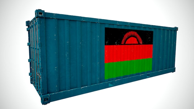 Isolated 3d rendering shipping sea cargo container textured with Isolated 3d rendering shipping sea cargo container textured with National flag of Malawi