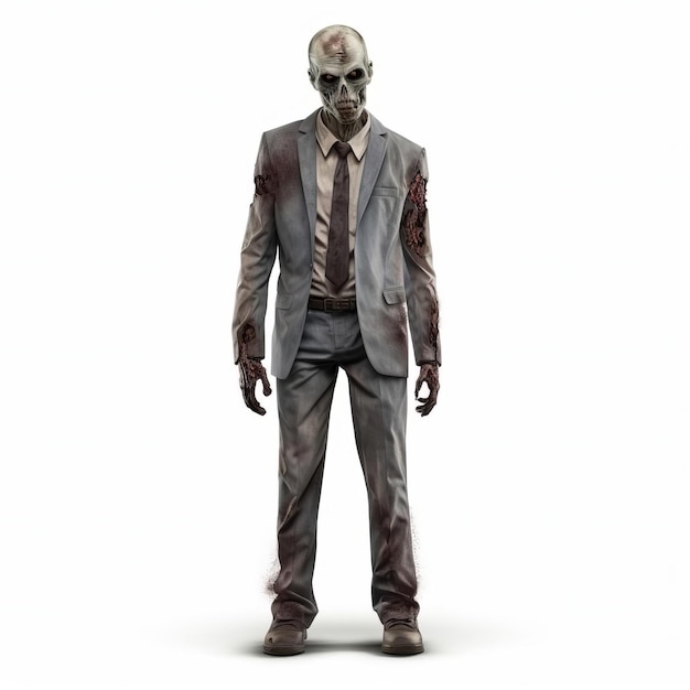 Isolated 3d Zombie In Suit On White Background Full Body