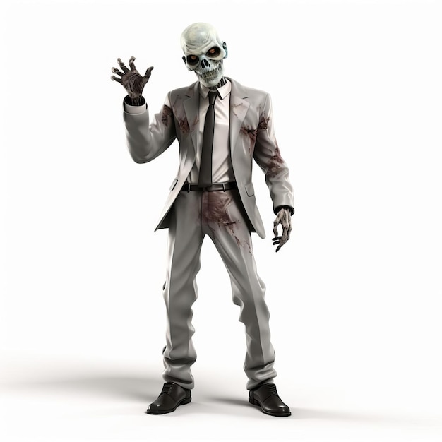 Isolated 3d Zombie In Suit On White Background Image