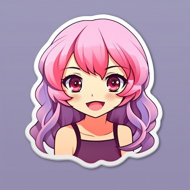 Isolated Anime Smiling Girl Sticker Card Generative AI