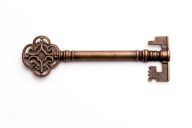 Isolated antique key on white background with path