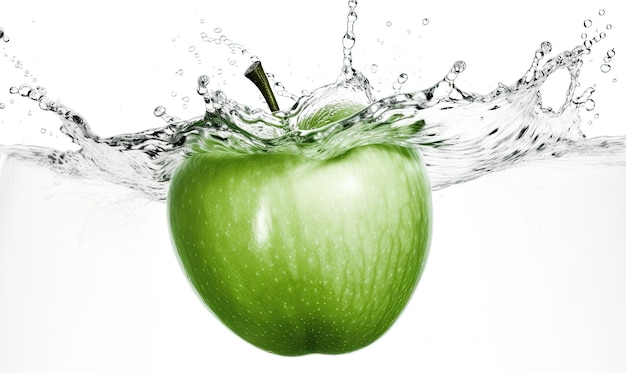 The isolated apple on white with the addition of water splashes Creating using generative AI tools