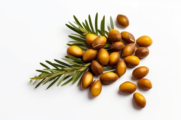 Isolated argan seeds on a white background banner Generative Ai