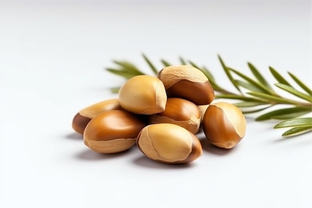 Isolated argan seeds on a white background banner Generative Ai