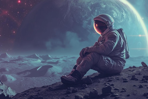 Isolated Astronaut sitting on planet Generate Ai