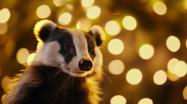 Isolated badger with yellow lights in the background Wallpaper