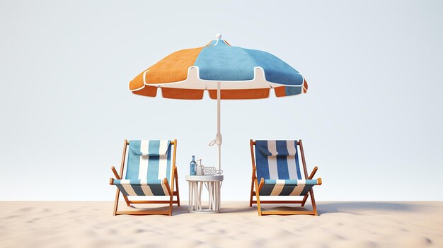 Isolated Beach Umbrella and Chairs