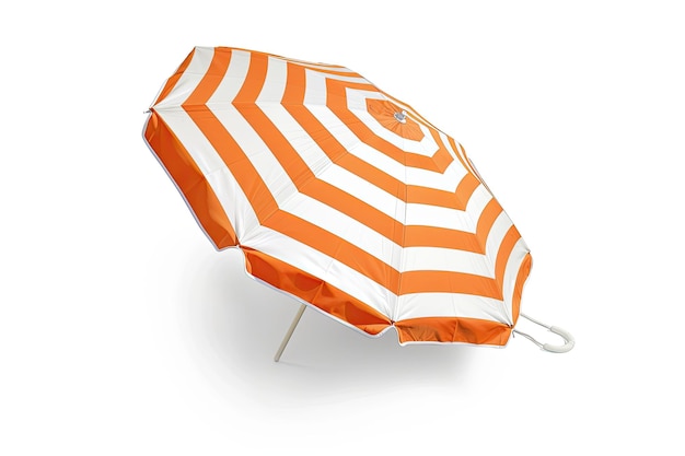 Isolated beach umbrella with orange and white stripes Clip path included