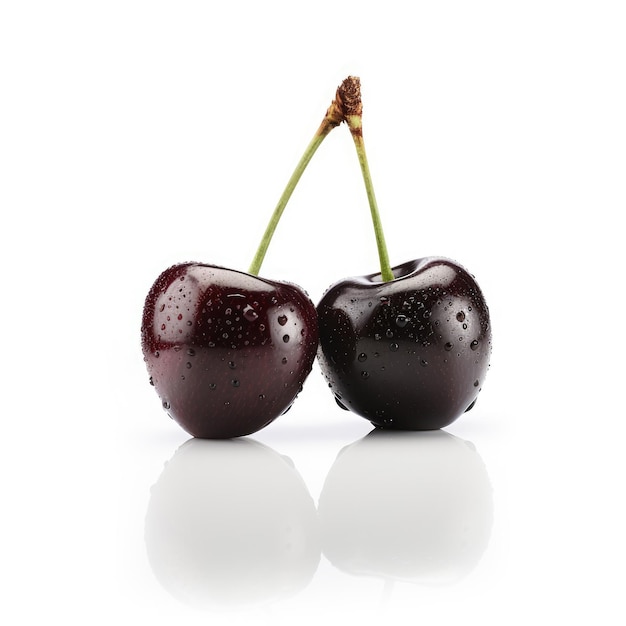 Isolated berries couple of cherries fruits without leaves isolated on white background macro closeup