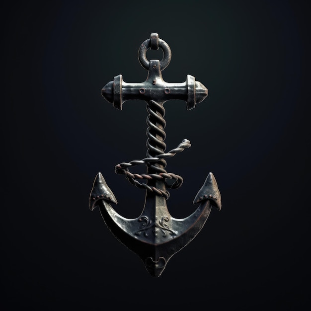 Isolated Black Iron Anchor on White Background Nautical Illustration and Vintage Icon