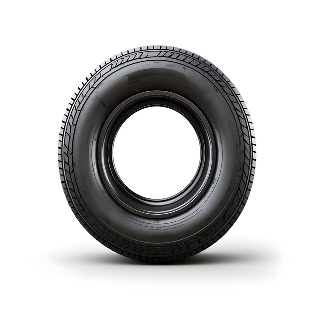 Photo isolated black rubber automotive tire on white background