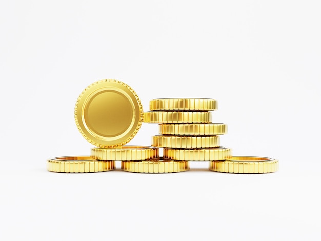 Isolated of blank golden coins stacking on white background , business investment and currency exchange forex concept by 3d render.