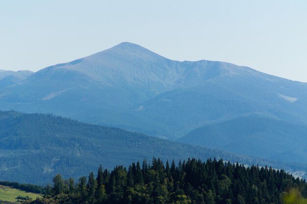 Isolated on blue sky mountain peaks