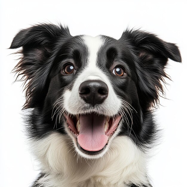 Photo isolated border collie dog portrait with white background cutout png file