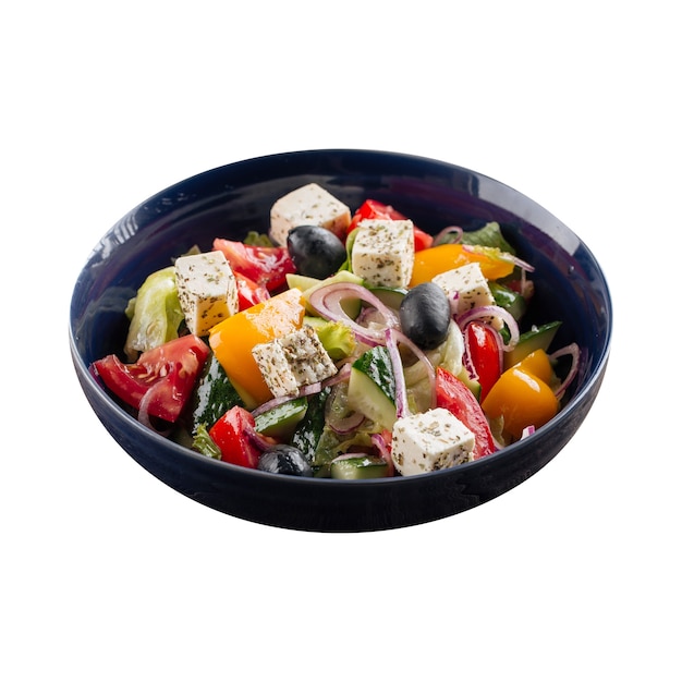 Isolated bowl of fresh greek salad on white