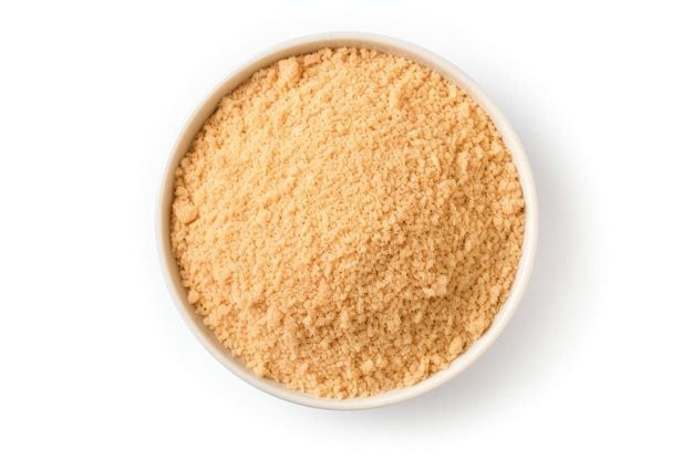 Isolated bread crumbs from above on white background