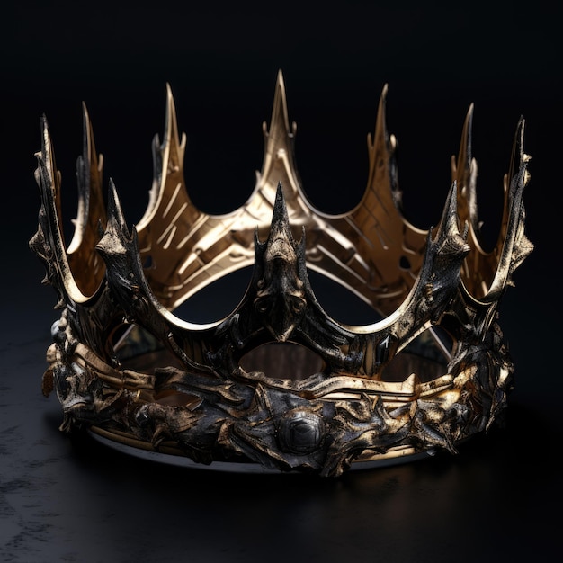 Isolated Broken Crown on Black Background Symbol of Royalty Power and Antiquity in Gold and