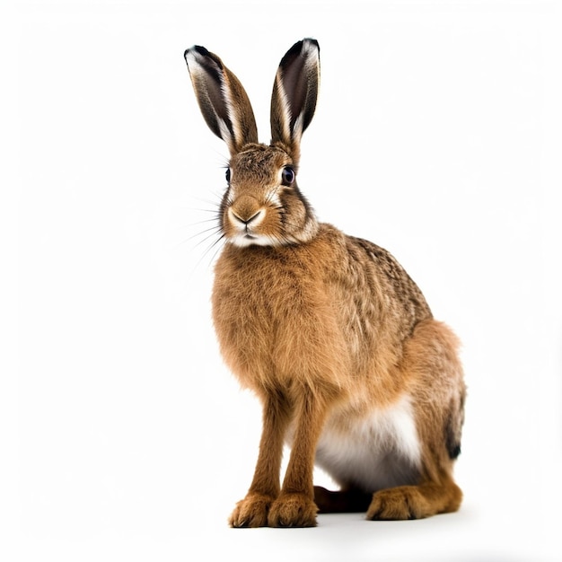 An isolated brown hare on white background