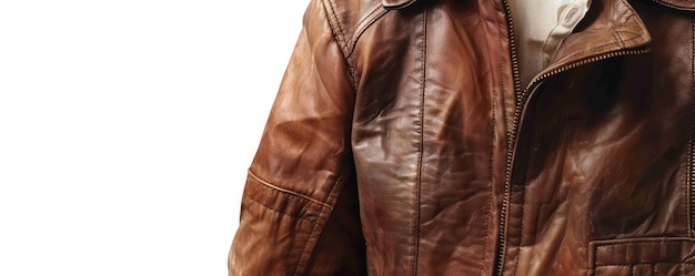 Isolated brown leather jacket on white background mockup 4K hyperrealistic photo