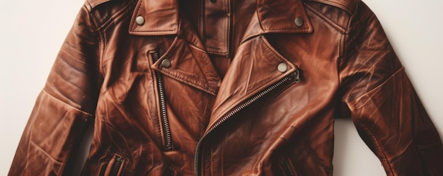 Isolated brown leather jacket on white background mockup 4K hyperrealistic photo