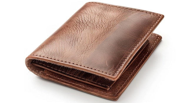 An isolated brown leather wallet for men on a white background Generative AI