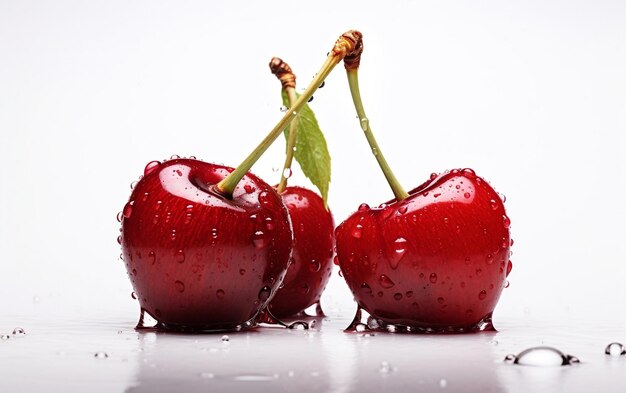 Photo isolated cherries on a white background generative ai