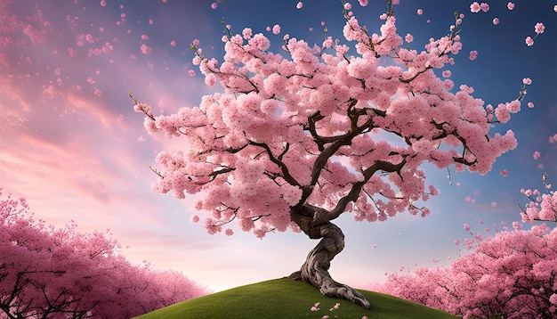 Isolated cherry blossom tree graphic digital art