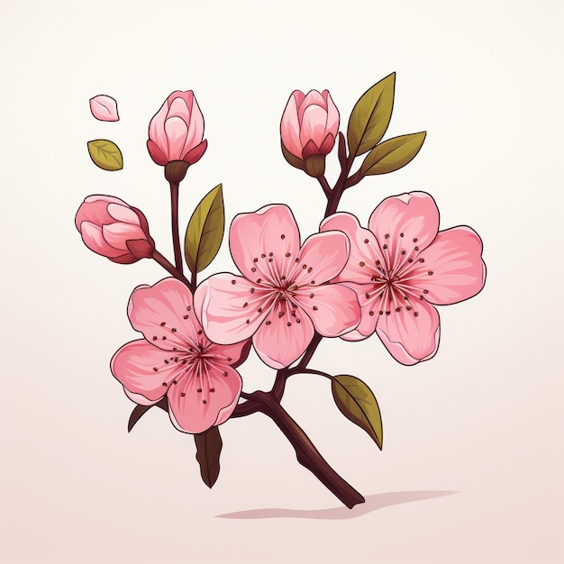 Isolated Cherry Blossom on White Background AI Generated