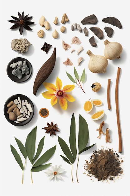 Isolated Chinese Herbs on White Background for Natural Medicine and Wellness