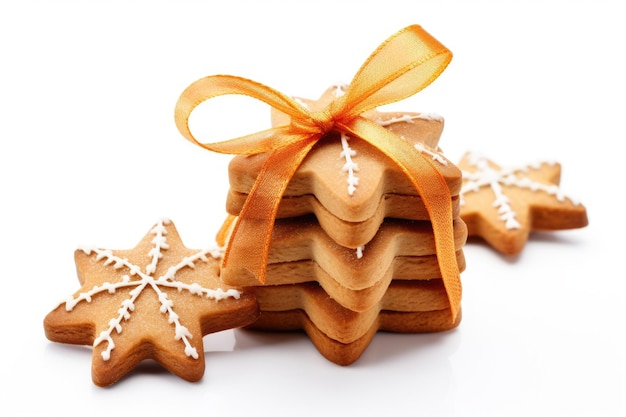 Isolated Christmas Cookies Stack with Cinnamon Star Design on White Background for Gift and Present