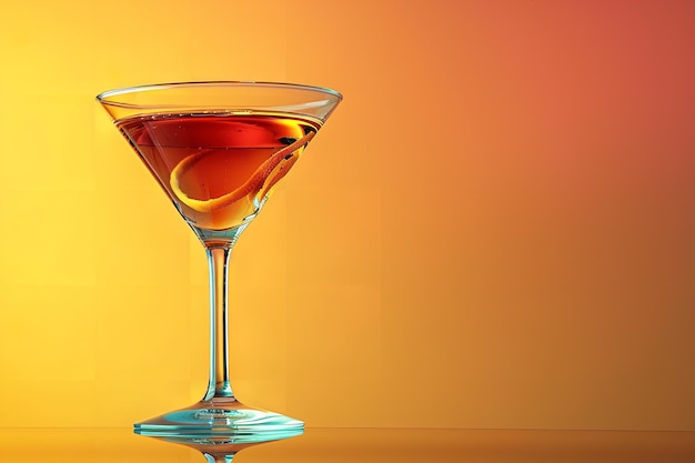 An isolated closeup of a pale cocktail martini drink with copy space for text behind it is shown against a solid yellow backdrop Generative AI