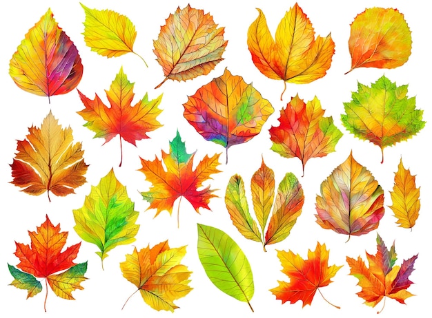 Isolated colorful autumn tree leaves digital illustration based on render by neural network