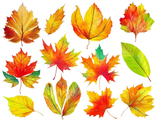 Isolated colorful autumn tree leaves digital illustration based on render by neural network